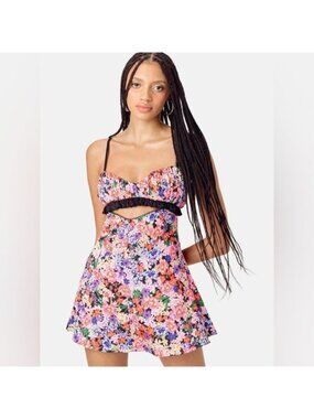 For Love & Lemons Floral Bouquet Lace-Up Mini Dress Fits S/*M